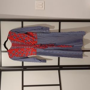 Sandro Isadora Mixed Print Silk Cotton Striped Poplin Dress